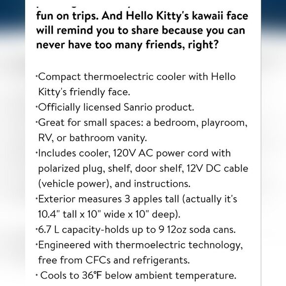 Hello Kitty Mini Fridge Thermoelectric Cooler - Picture 7 of 12